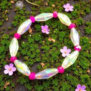 Pink and Iridescent Beaded Bracelet